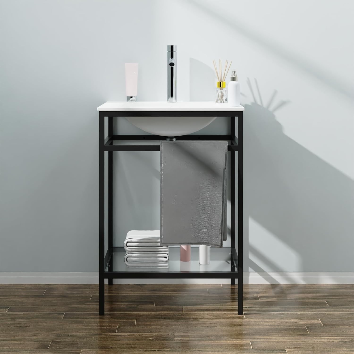 24 Utility Sink with Faucet, Space Saving Laundry Basement Ceramic Sink