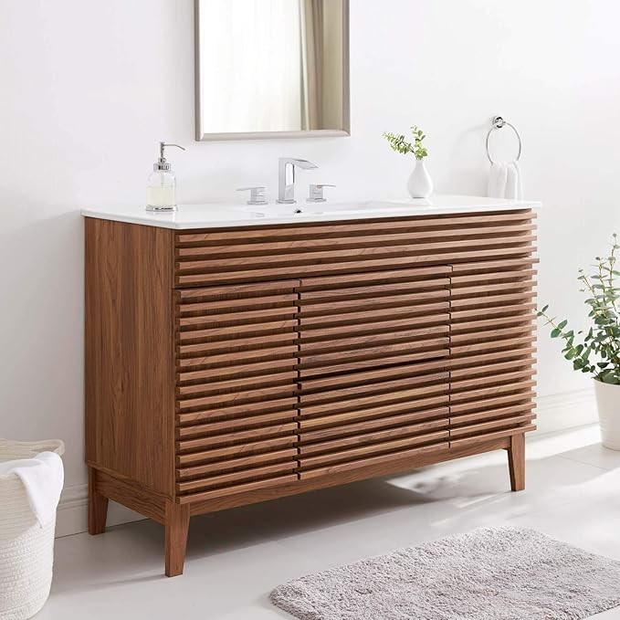 Modway Render Vanity Floor, Single Sink, Walnut White