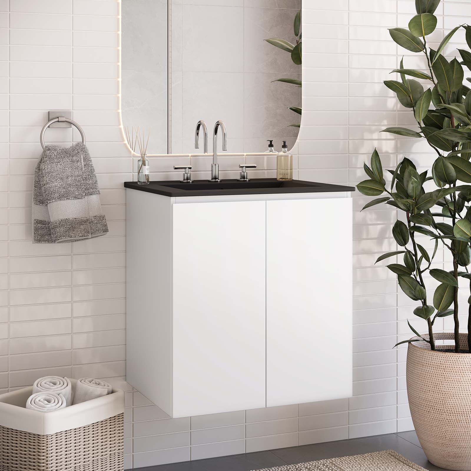 Modway Bryn 24″ Wall-Mount Bathroom Vanity in White Black