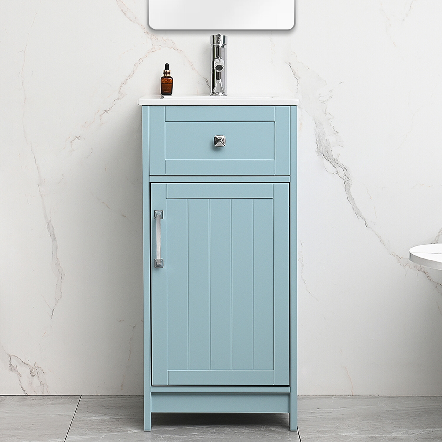 16″ Small Bathroom Vanity with Sink Cabinet Set Ceramic Sink Faucet &Drain Combo