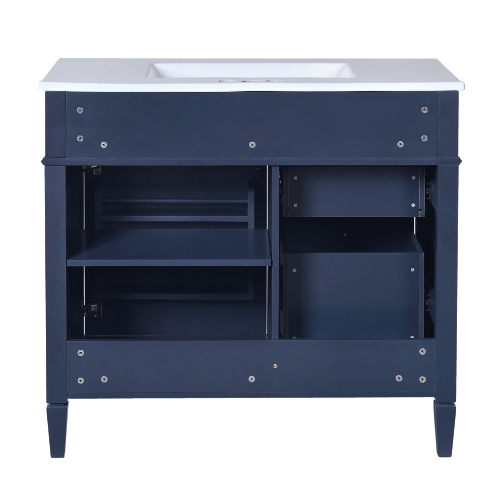 36 Inch Single Sink Bathroom Vanity Gloss Ceramic Top Storage Drawers