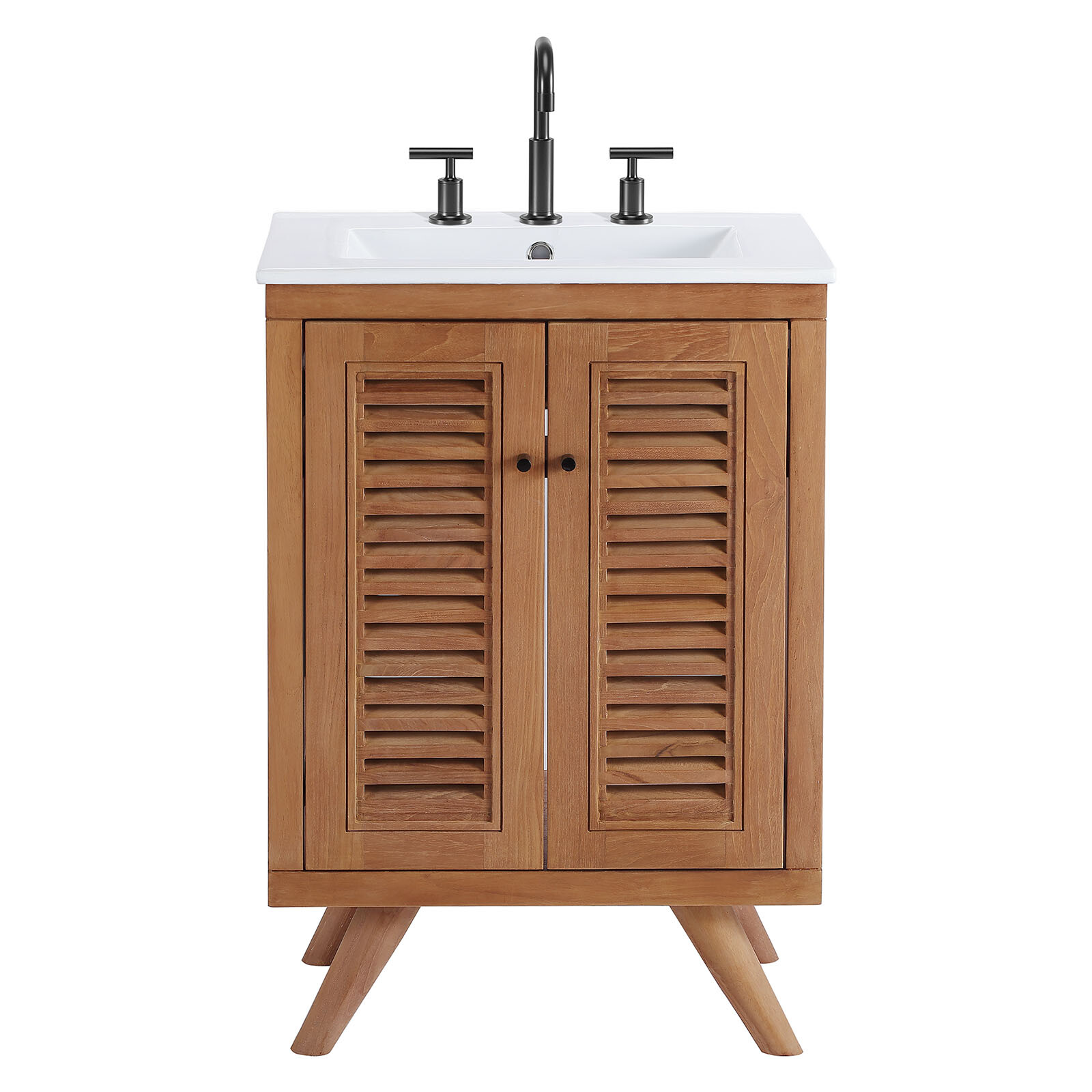 Modway Birdie 24″ Teak Wood Bathroom Vanity in Natural White