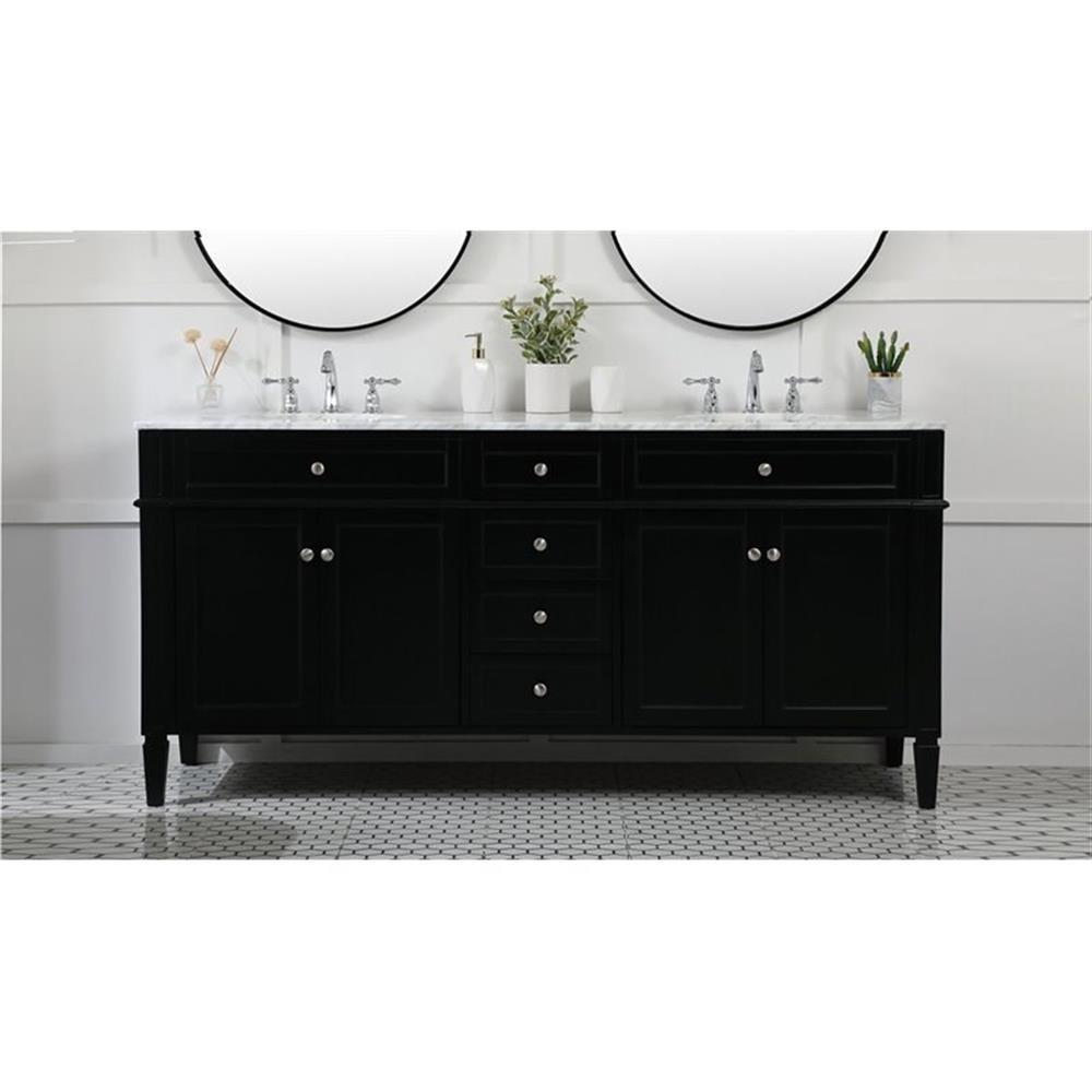 Elegant Decor Park Avenue 72″ Metal MDF Marble Double Bathroom Vanity in Black