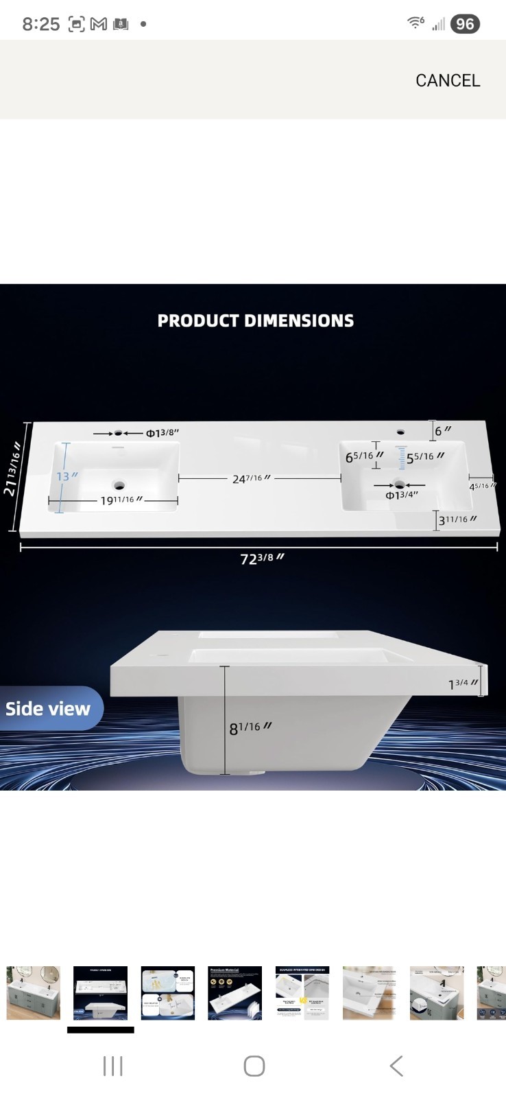 72 vanity top double sink Top NO Vanity Cabinet sink top only