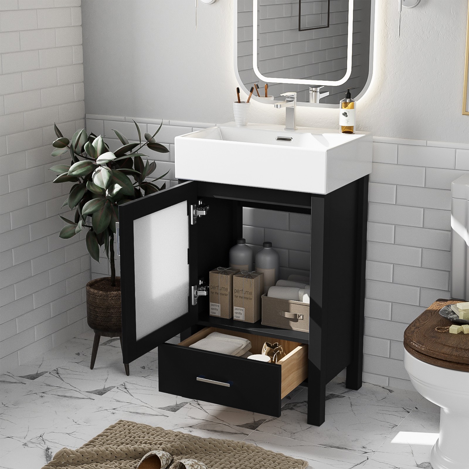 20-Inch Bathroom Vanity with Ceramic Sink and Storage Cabinet