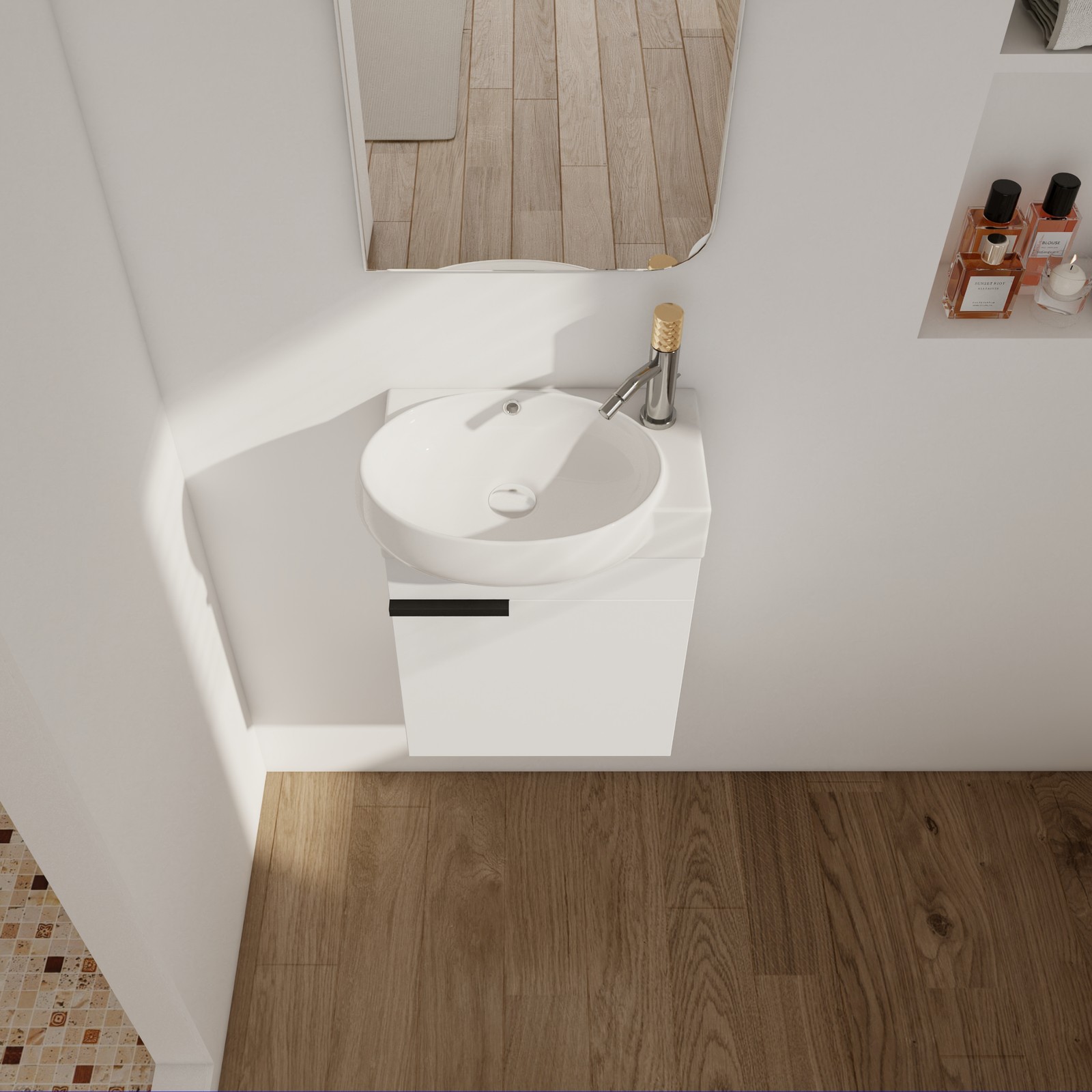 16 in Plywood Bathroom Vanity W/ Sink Combo Wall Mounted for Small Space White