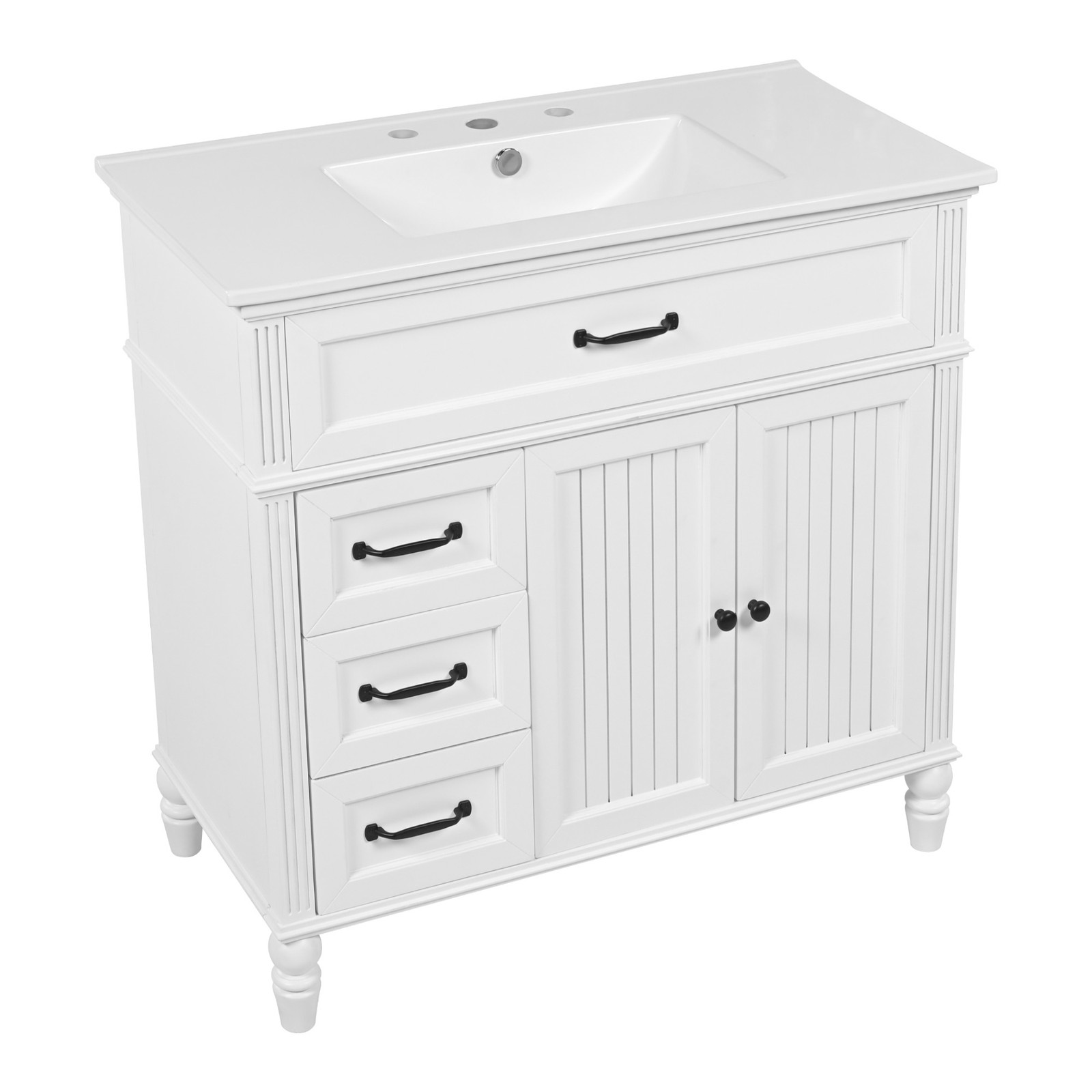 36″ Bathroom Vanity w/Ceramic Sink, Storage Cabinet w/Soft-Close Doors & Drawers