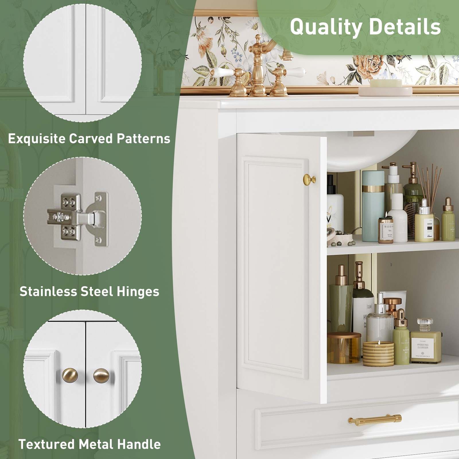 30″ Luxurious Bathroom Vanity w/Ceramic Sink, Solid Wood Frame Storage Cabinet