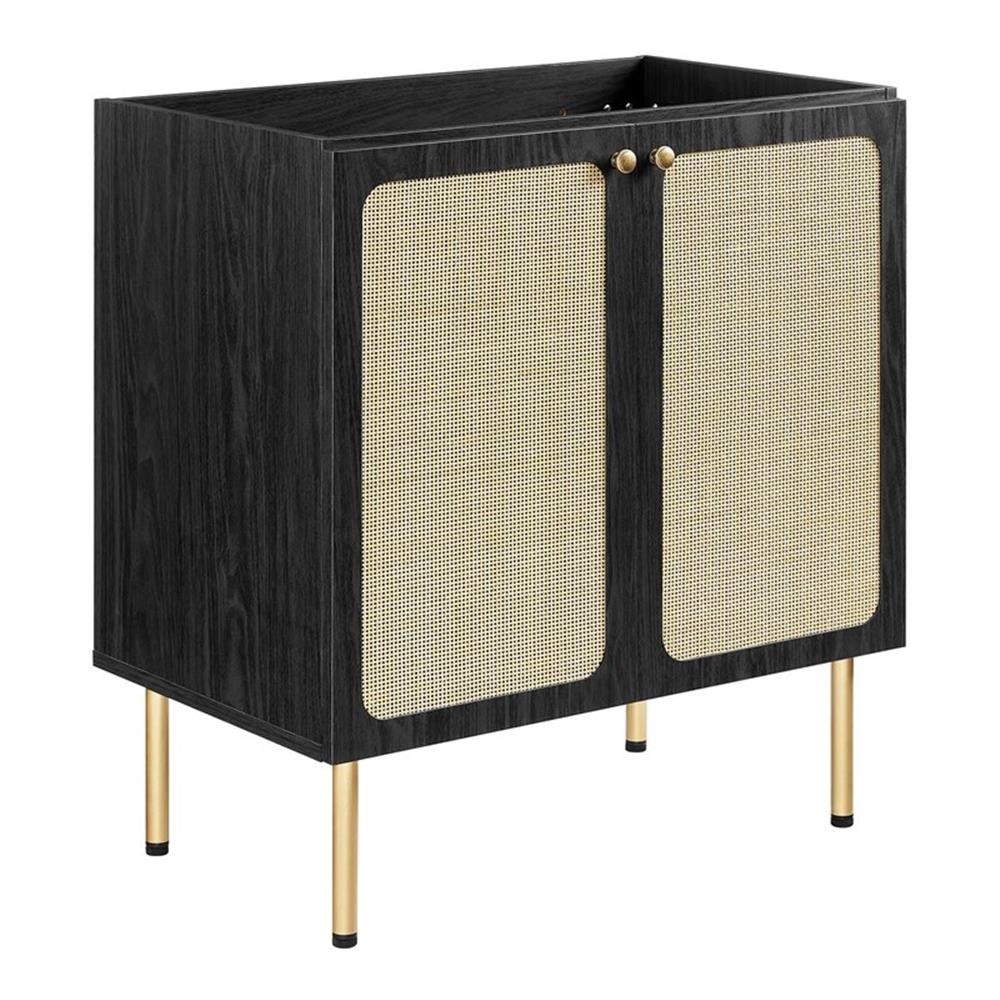 Modway Chaucer 30″ Wood & Rattan Bathroom Vanity in Black/White