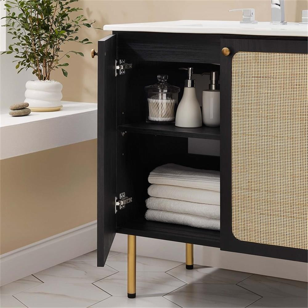 Modway Chaucer 30″ Wood & Rattan Bathroom Vanity in Black/White