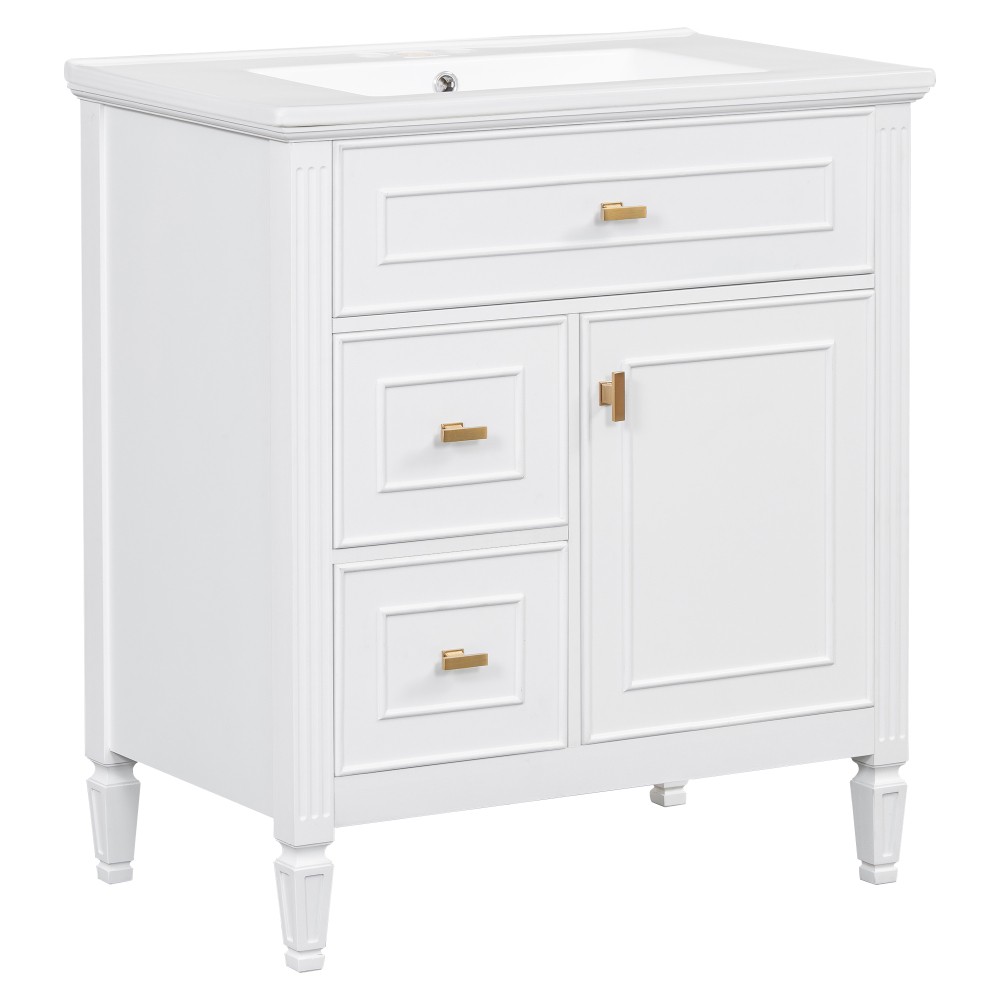 30 Inch Blue Gray Bathroom Vanity Solid Wood Frame MDF Pine Cabinet