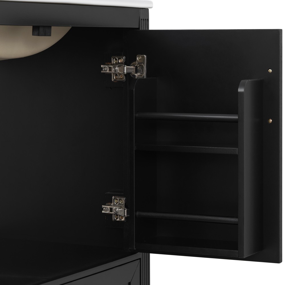 30 Inch Fluted Black Bathroom Vanity with Ceramic Sink Soft-Close Doors Drawer