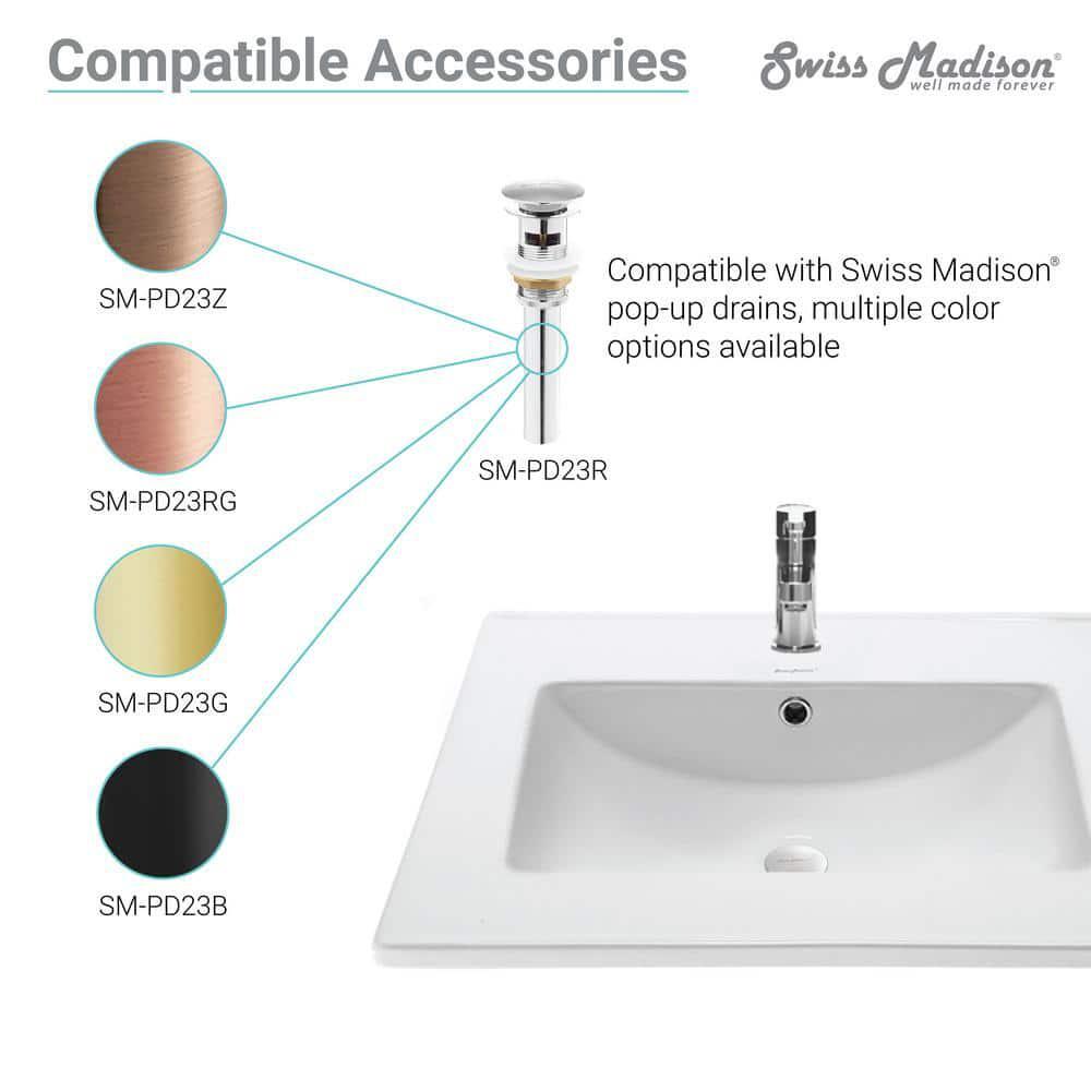 Swiss Madison Bathroom Vanity Top 24″ Pre-drilled Single Hole Ceramic White