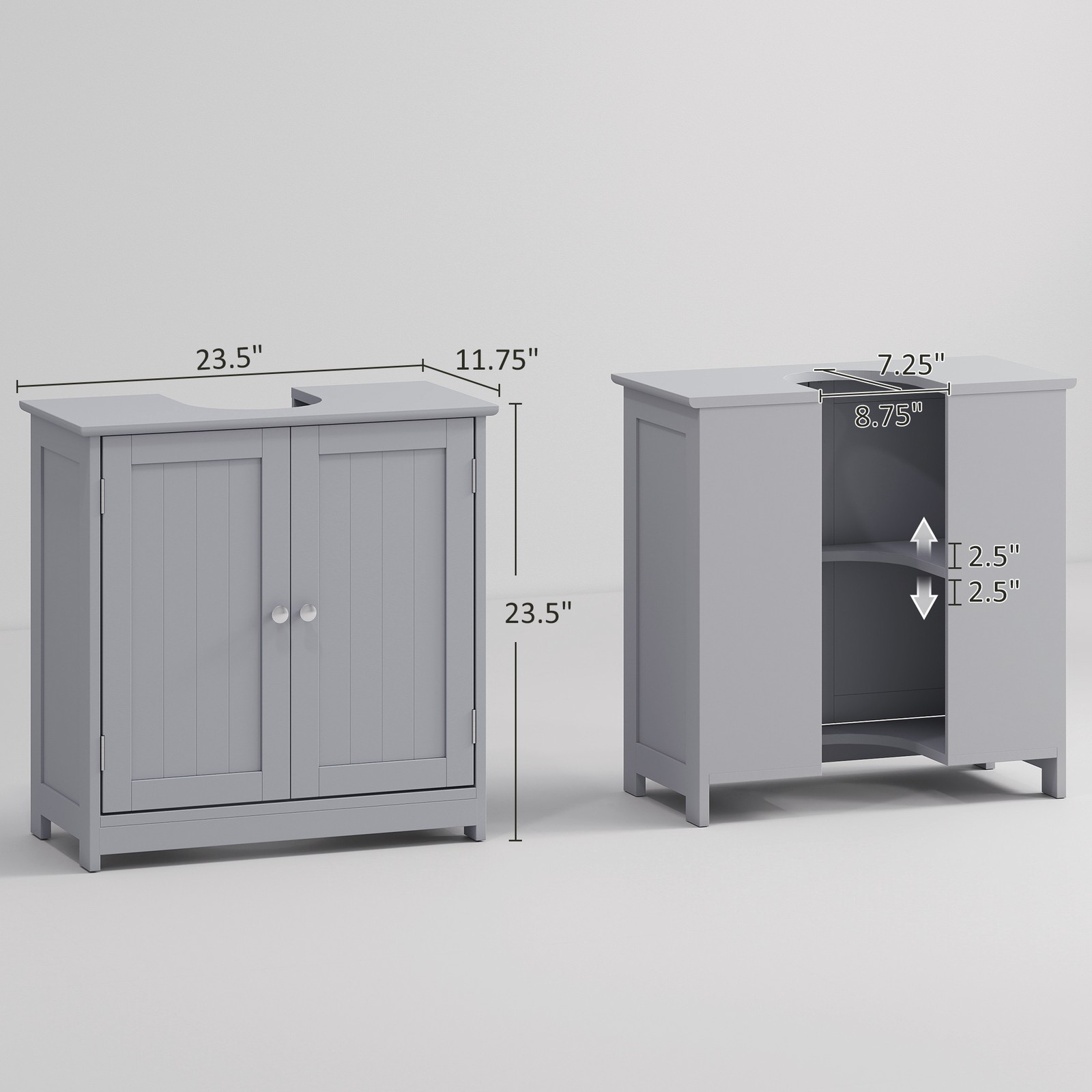 Short Pedestal Sink Washroom Storage Furniture w/Double Doors and Moveable Shelf