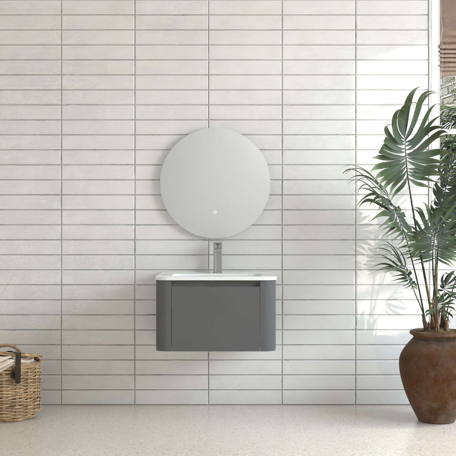 24″ Grey Floating Bathroom Vanity with White Ceramic Integrated Basin