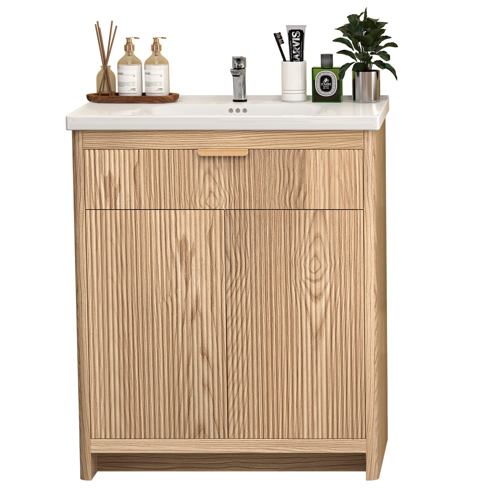 Bathroom Wood Vanity 23.6″ &Ceramic Sink,Freestanding Storage Cabinet Vanity
