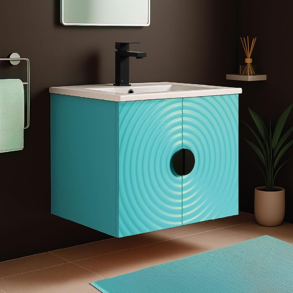 Pellabay Modern 24 Inch Bathroom Vanity with Sink Blue, Fluted Door Design, Floa