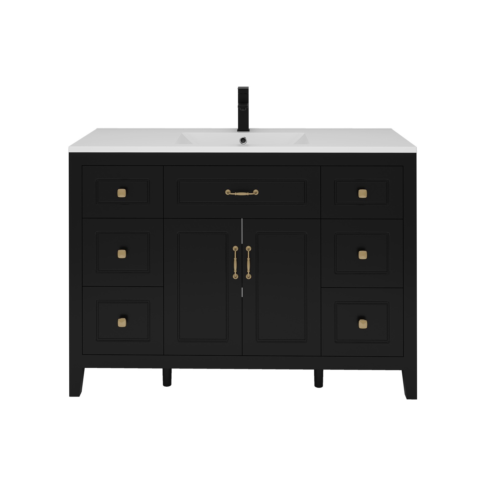 48 Inch Bathroom Vanity with Sink Soft Close 2 Doors and 6 Drawers Freestanding
