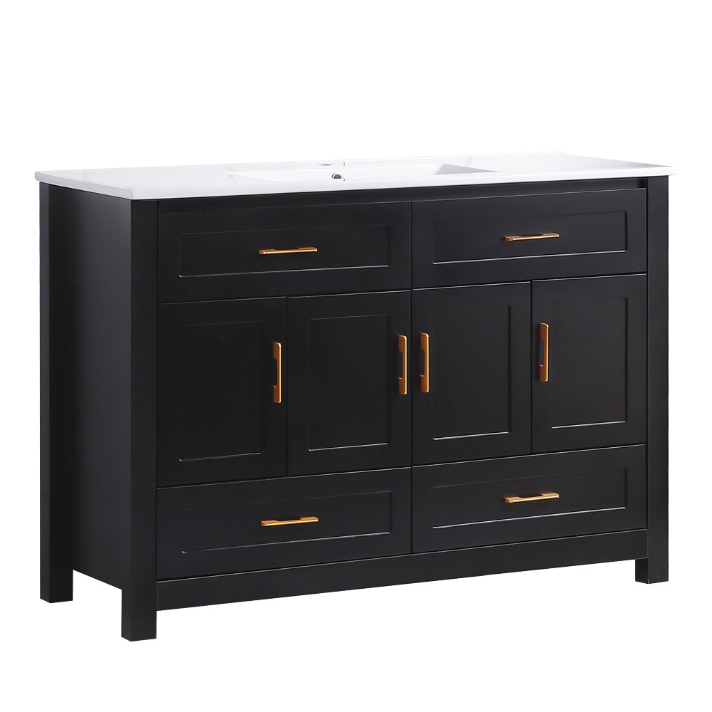 48 Inch Black Bathroom Vanity with Resin Sink and Soft-Close Doors