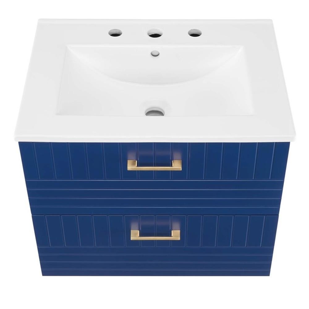 Pemberly Row 24″ Modern Wood/Ceramic Bathroom Vanity in Blue/White