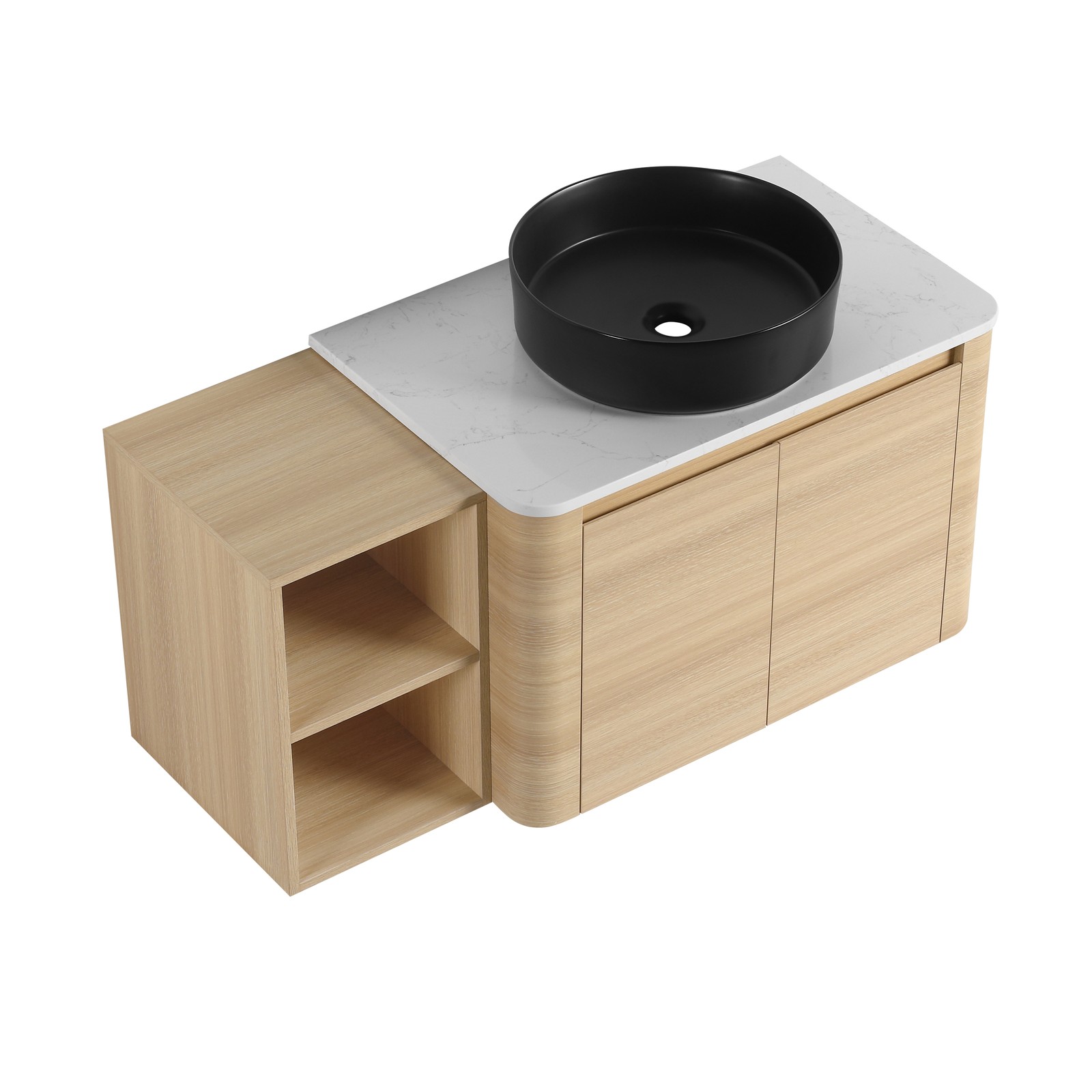 42in Plywood Floating Bathroom Vanity W/Black Ceramic Basin Sink Storage Shelves