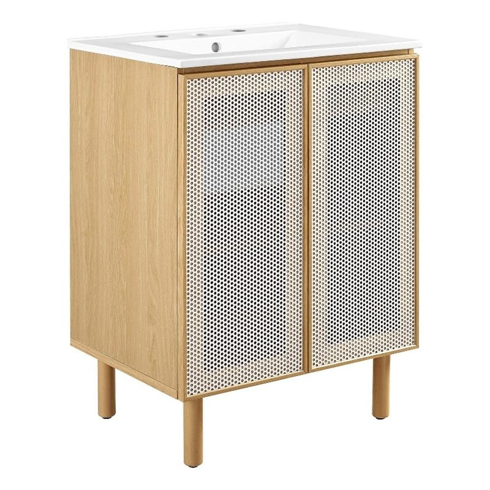 Calla 24″ Perforated Metal Bathroom Vanity in White Oak