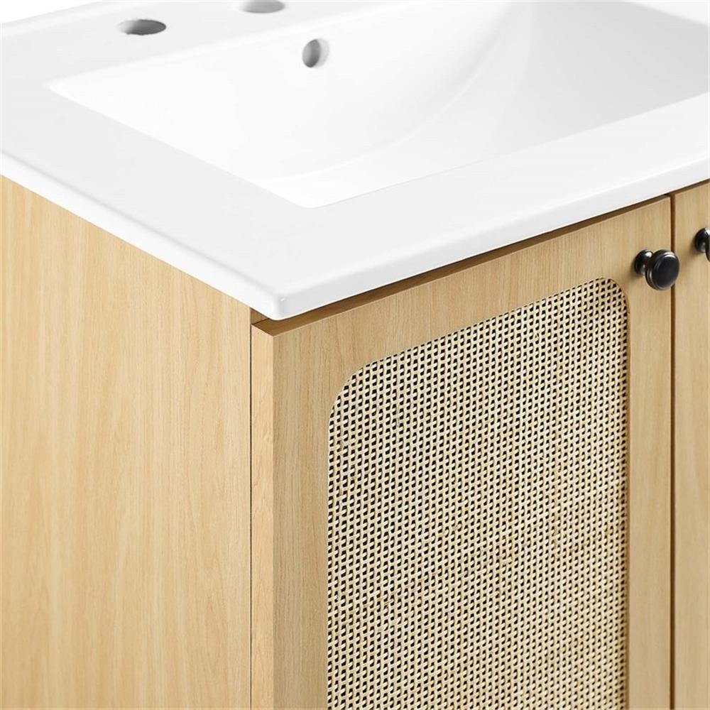 Modway Chaucer 24″ Wood & Rattan Bathroom Vanity in Oak/White