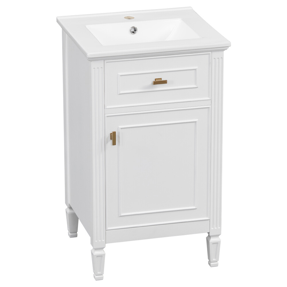 20” Bathroom Vanity w Sink Solid Wood Legs Adjustable Shelf Tilt-Out Drawer