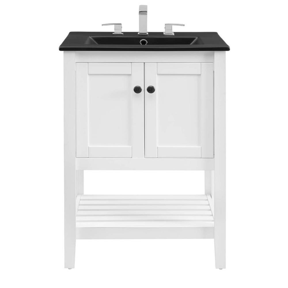 Modway Prestige 24″ Modern Wood/Ceramic Bathroom Vanity in White/Black