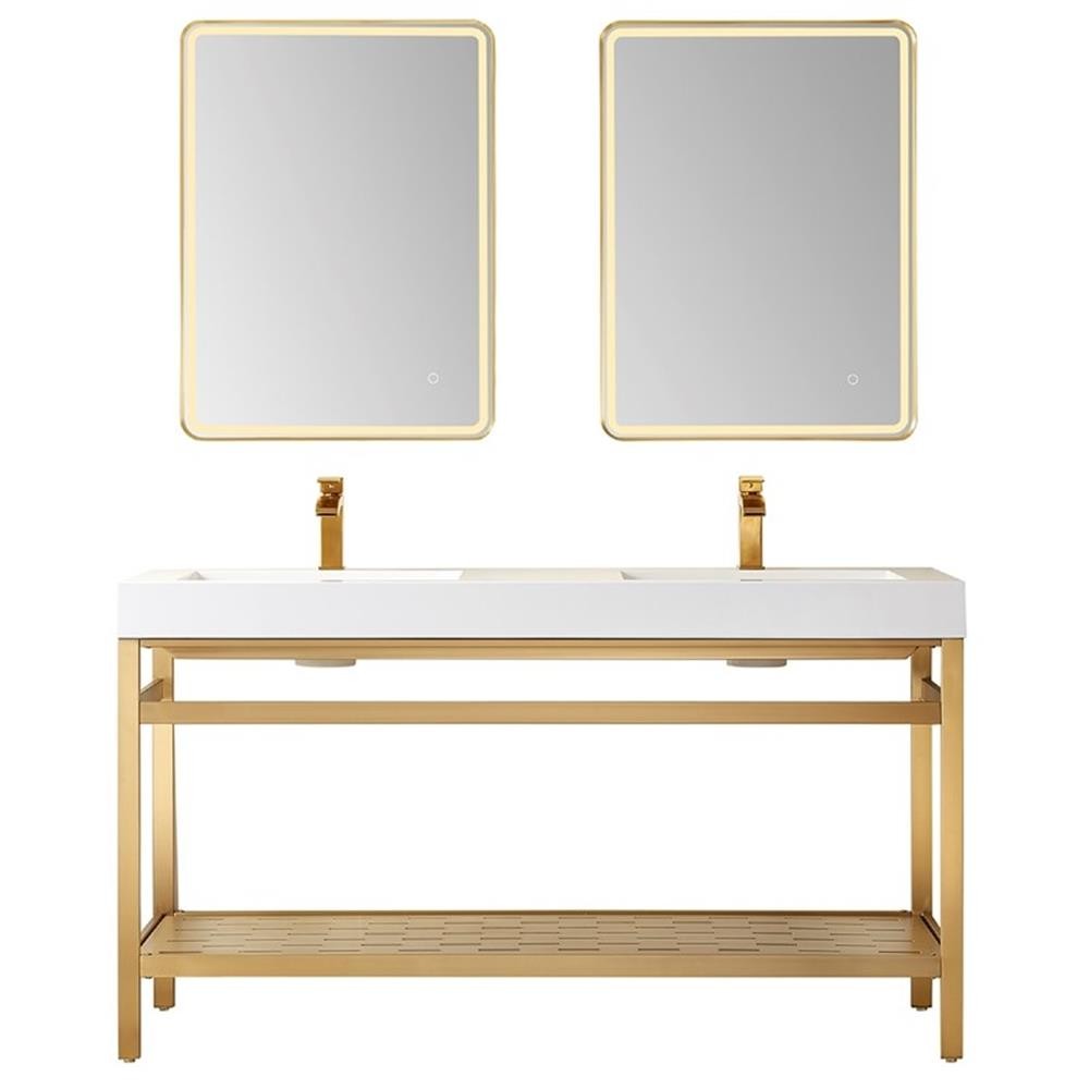 Vinnova Ablitas 60″ Double Sink Bath Vanity with Mirror – Brushed Gold/White Top
