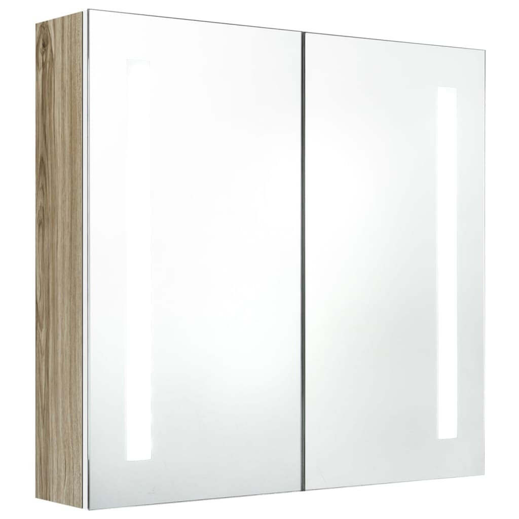 LED Bathroom Mirror Cabinet White and Oak 24.4″x5.5″x23.6″