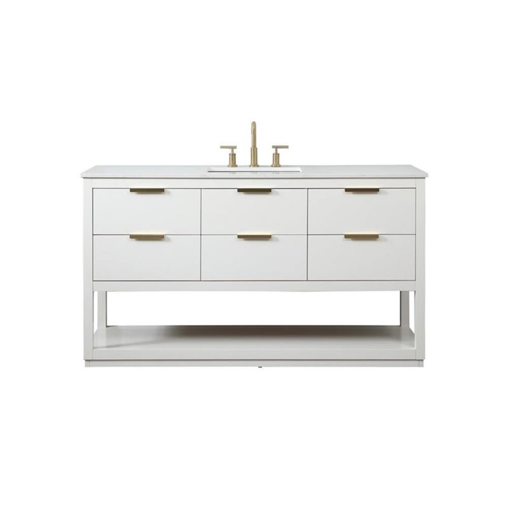 Elegant Decor Larkin 60″ Solid Wood MDF Single Bathroom Vanity in White Finish