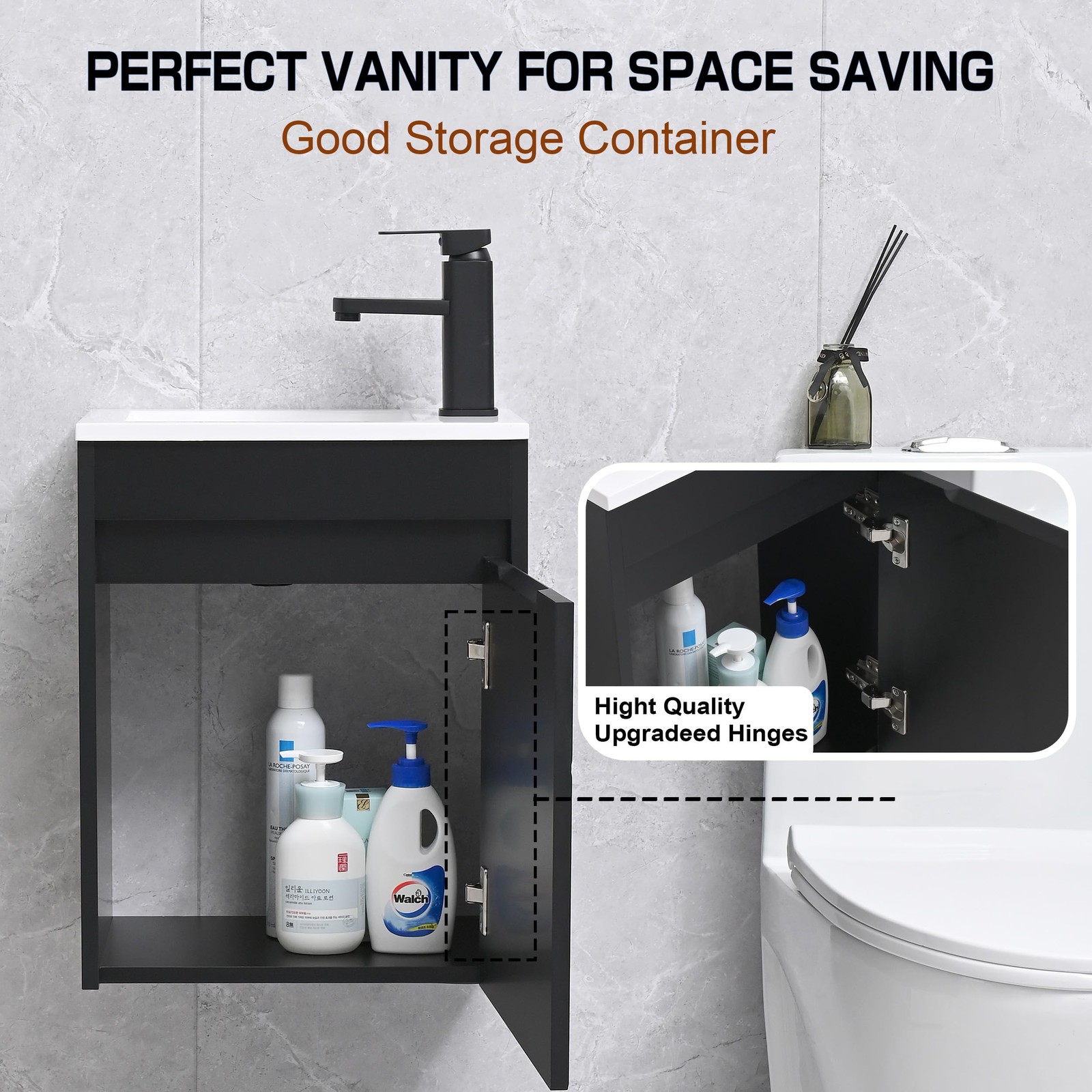 16 Bathroom Vanity Sink Combo for Small Space, Wall Mounted Bathroom Cabinet Set