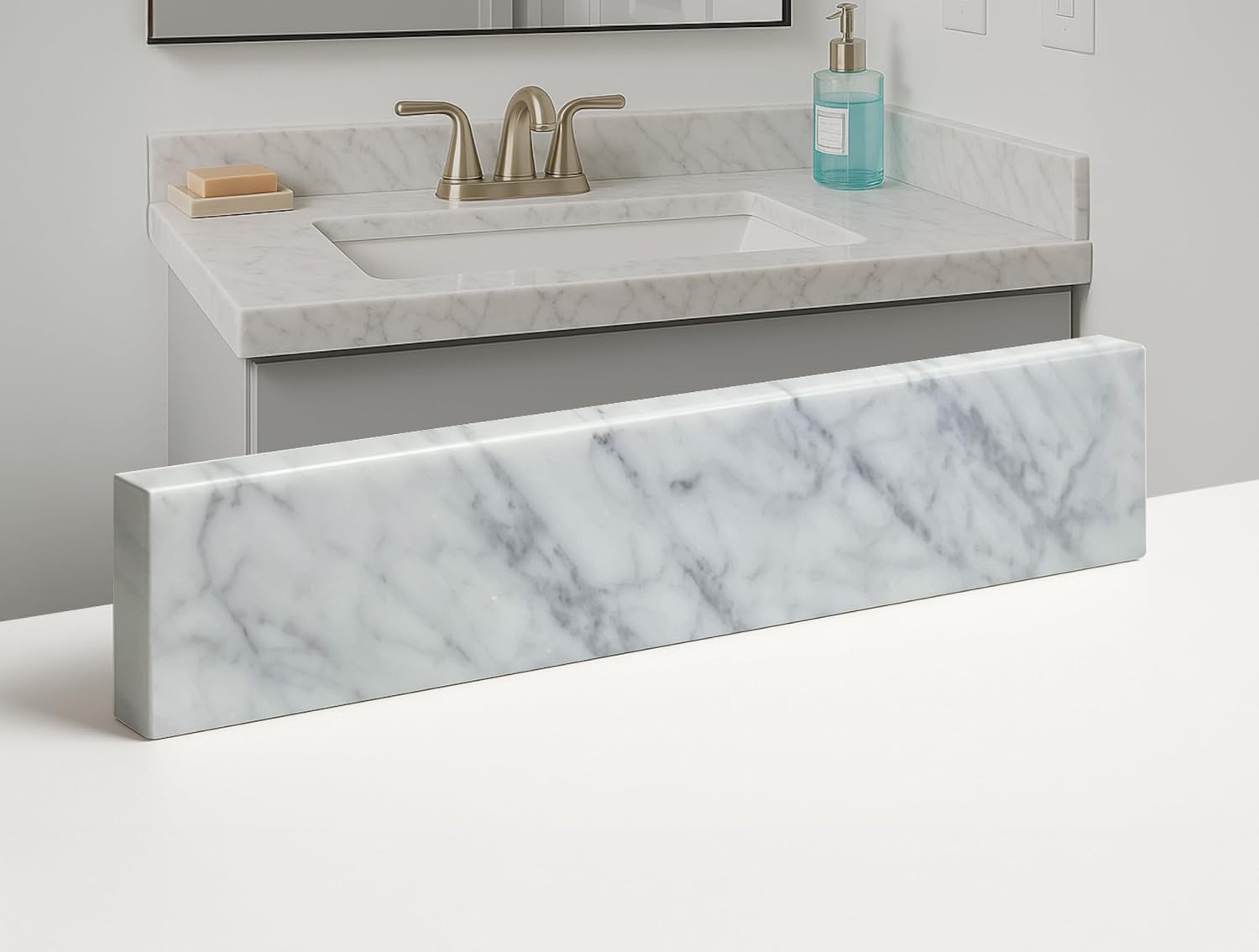 Bathroom Vanity Sink Backsplash/Sidesplash (Super White Engineered Marble, 4″ X