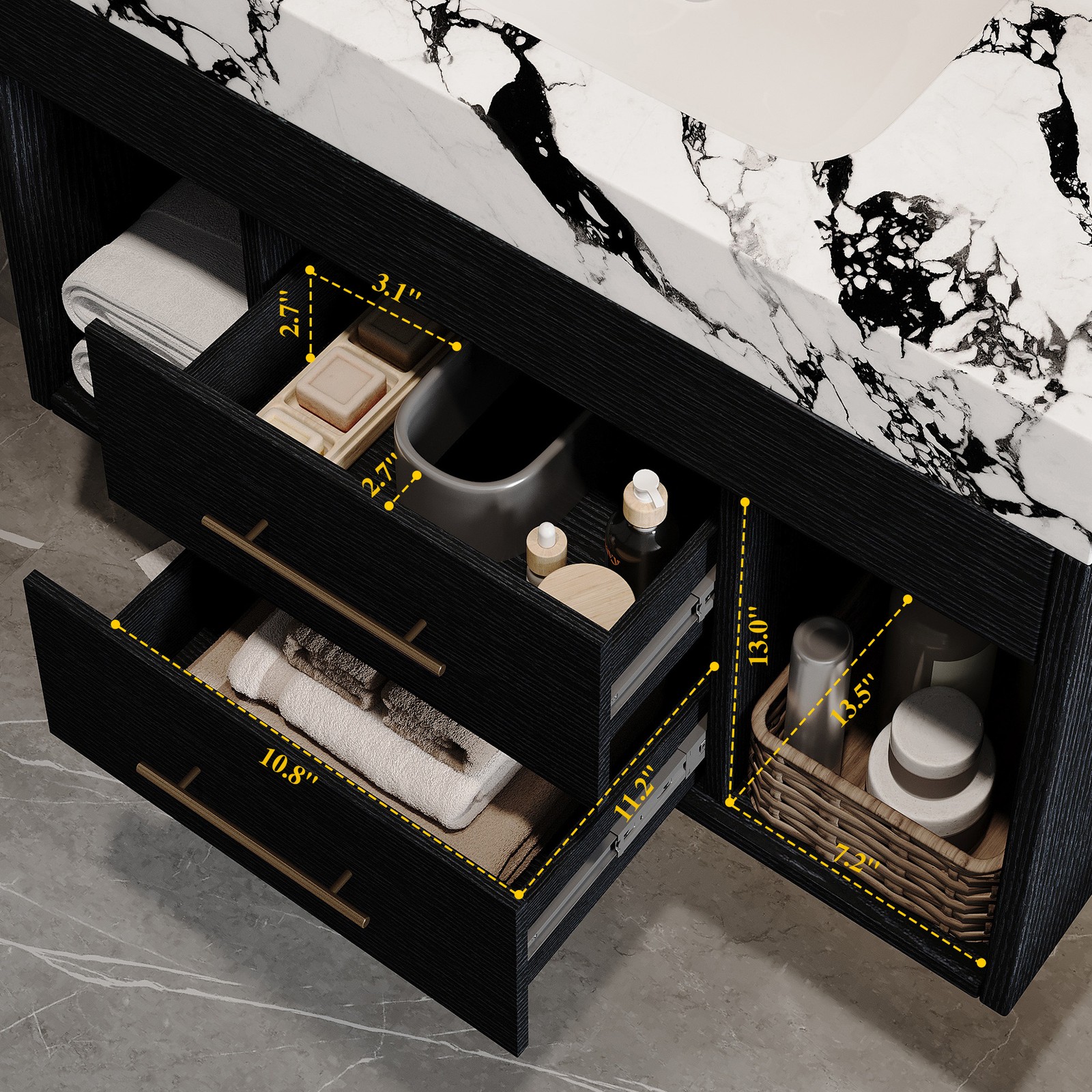 29.9″ Floating Vanity with Sintered Stone Top & Ceramic Sink