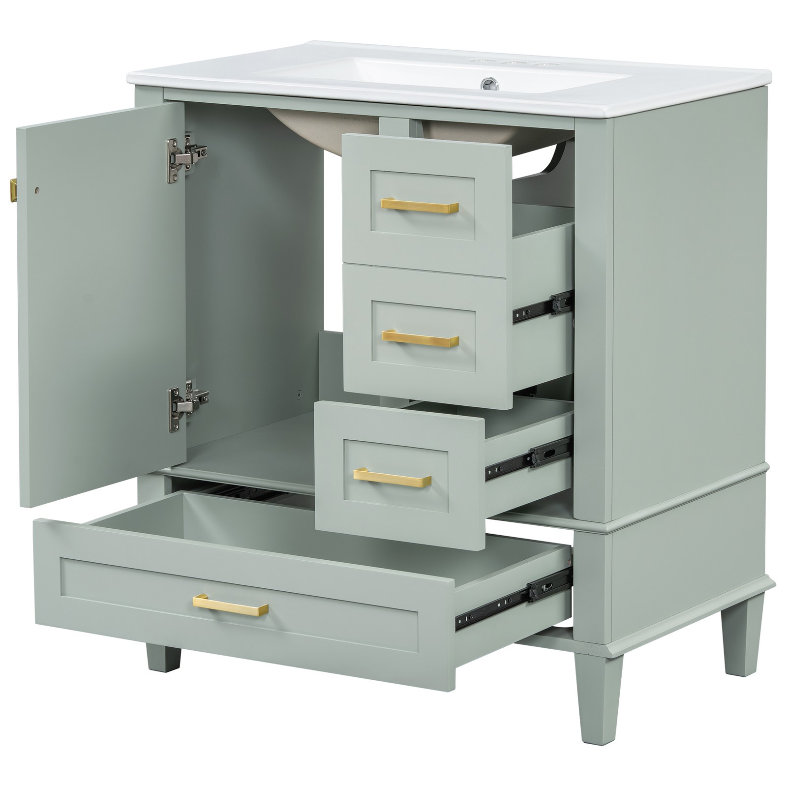 30″ Bathroom Vanity with Sink, Solid Wood Frame, Sage Green
