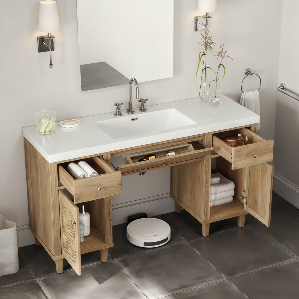 60 Inch Bathroom Vanity with SMC Sink, Modern Spacious Bathroom Storage Cabinet