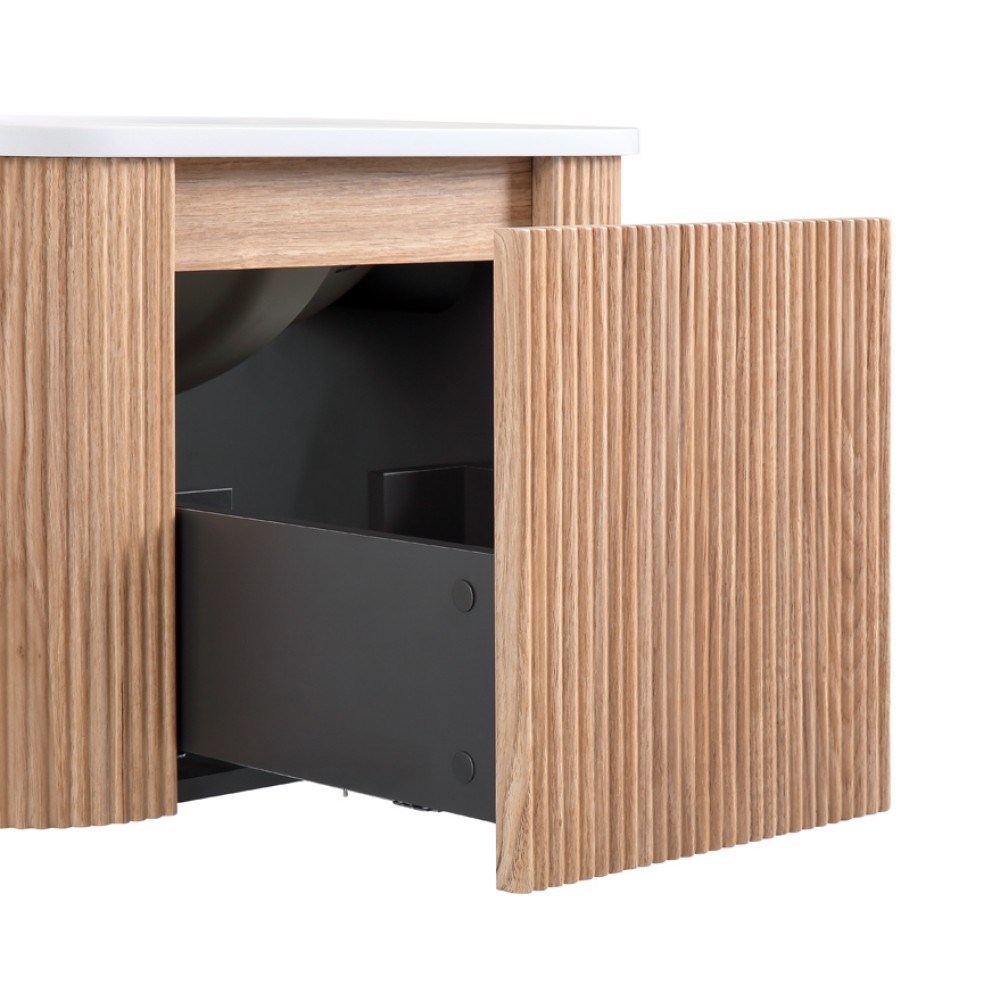 24 Inch Wall Mounted Bathroom Vanity with Sink Curved Design Wave Texture