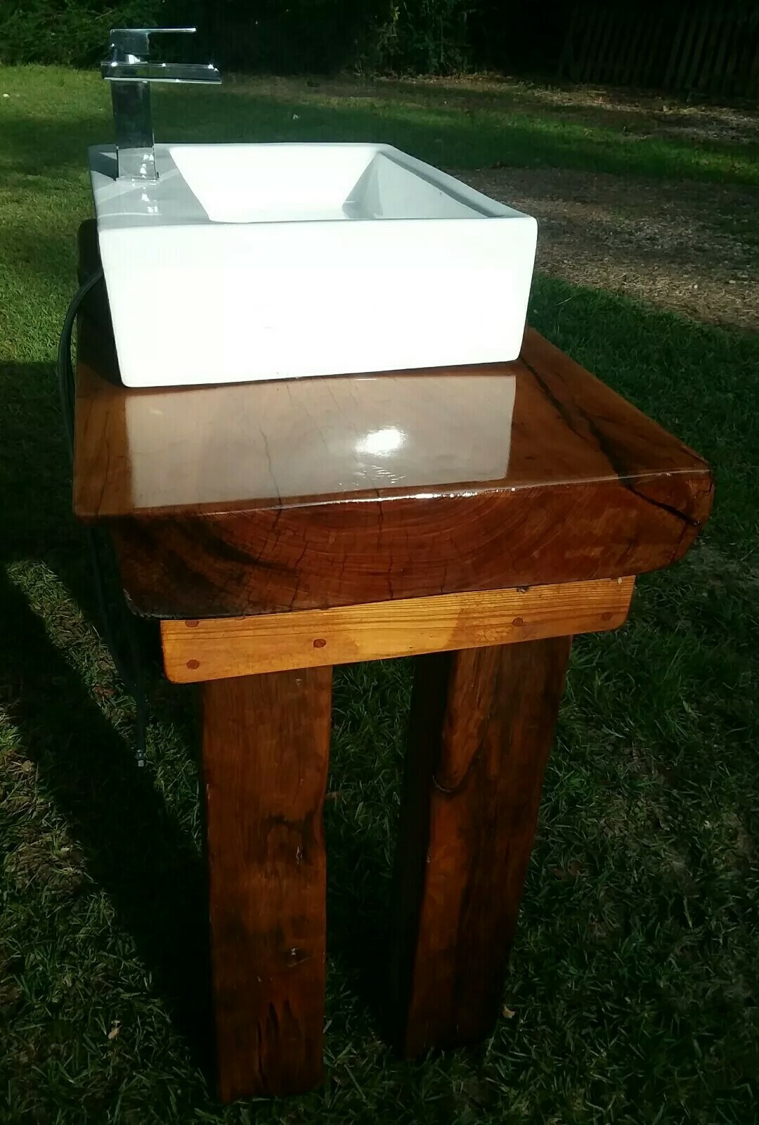 REVERSABLE Ancient Sinker Cypress Rustic Bath Vanity Wood Slab w/Sink & Faucet