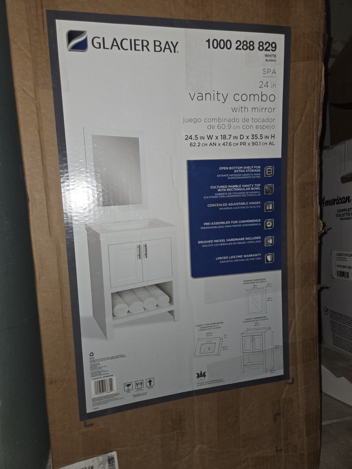 Glacier Bay SPA 24” Vanity Combo White With Mirror Bathroom Cabinets PICKUP ONLY