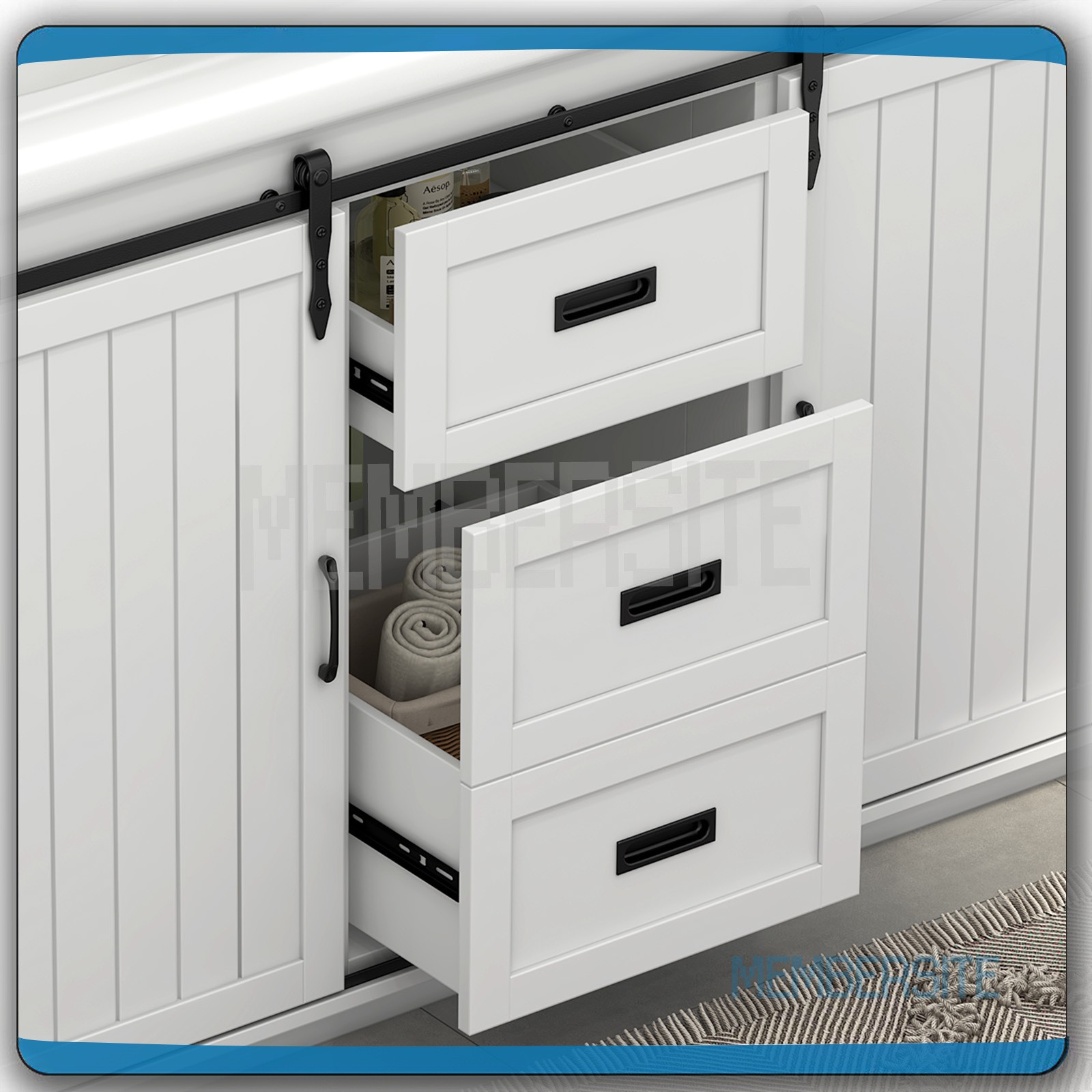 Bathroom Vanity 47.3″ Bathroom Sink Cabinet w/Sinks and Sliding Doors ,2 Drawers