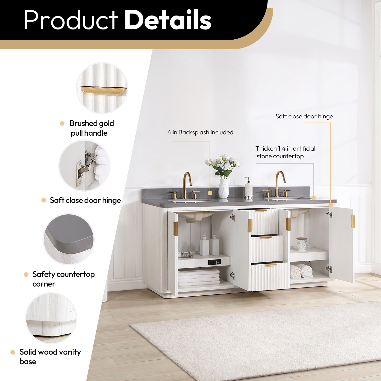 Miseno MV-NM-704160M Cadiz 60″ – Fir Wood Black / Lightning White