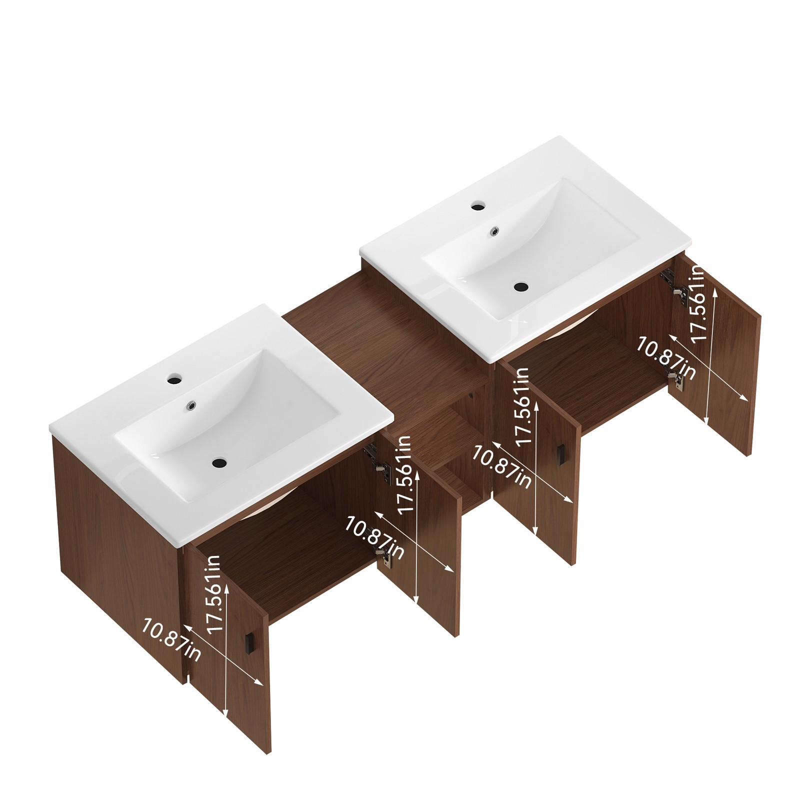 60in reddish brown Bathroom Vanity w/Storage Shelves & Soft Close Doors