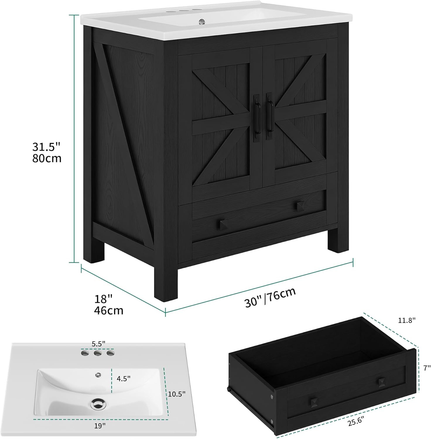 YITAHOME 30 Inch Farmhouse Bathroom Vanity with Sink, Small Space Bathroom Stora