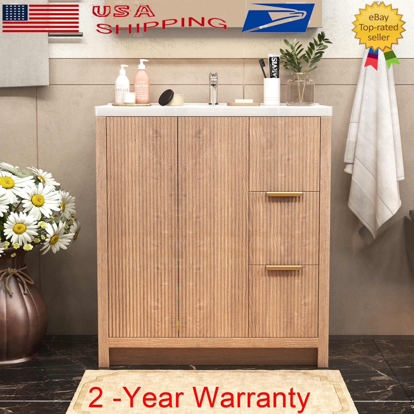 35.5″ Bathroom Vanity w/Sink, Freestanding Storage Vanity Door Cabinet 2 Drawers