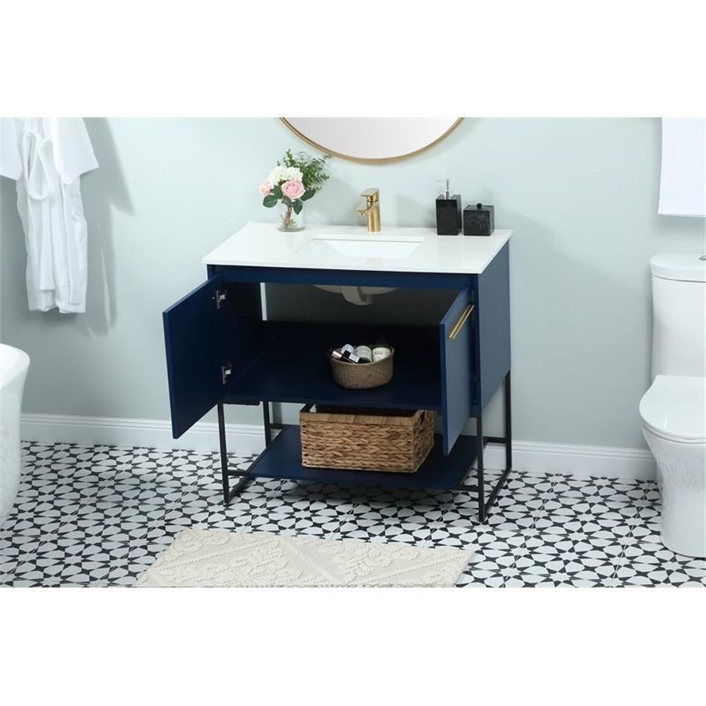 Elegant Decor Sloane 36″ MDF and Steel Single Bathroom Vanity in Blue