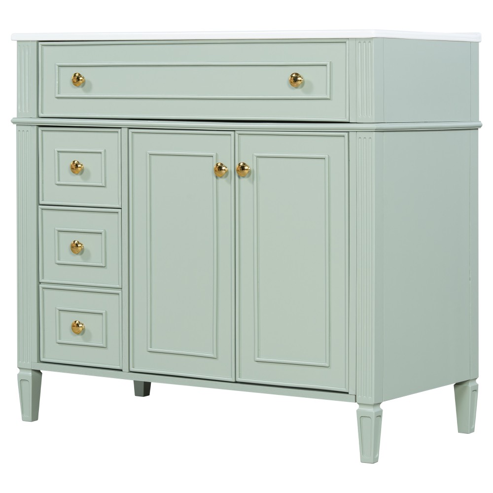 36 Inch Bathroom Vanity with Sink, Green Solid Wood Cabinet with Flip-Out Drawer