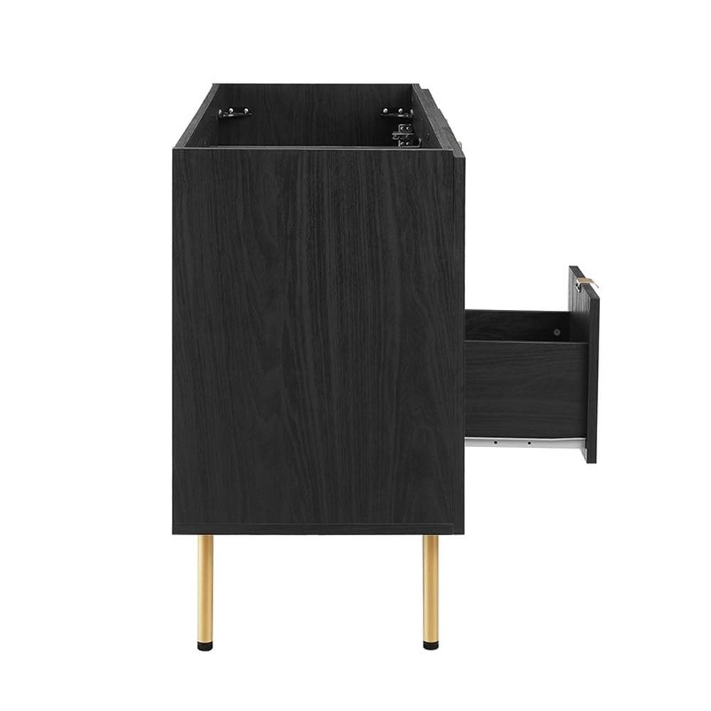 Pemberly Row 48″ Wood & Rattan Bathroom Vanity Cabinet in Black