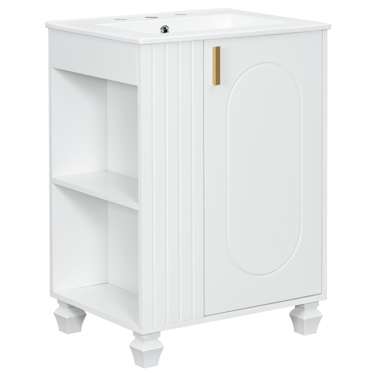 Dressing table with water trough frame, open storage, soft closed door
