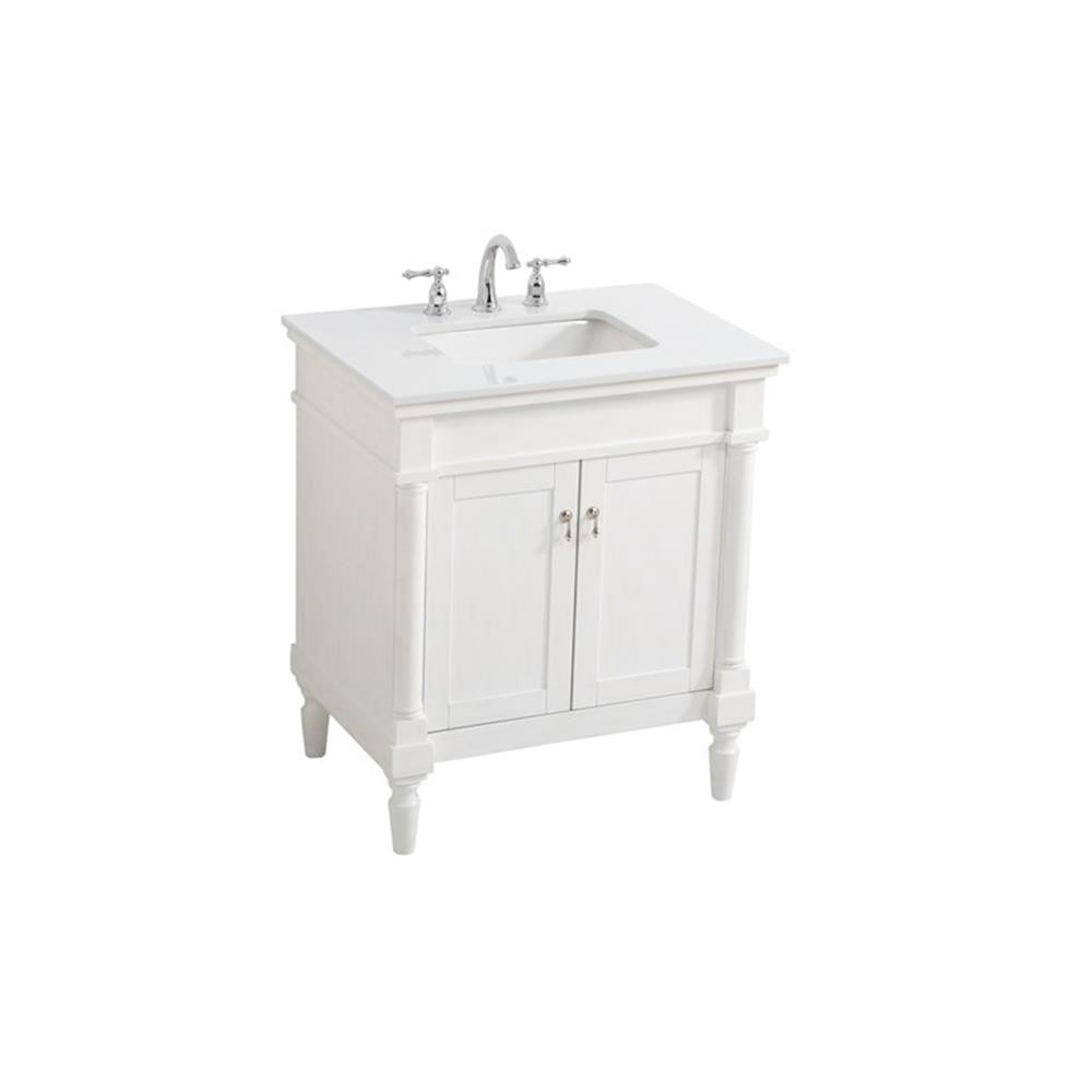 Elegant Decor Lexington 30″ Wood Bathroom Vanity in Antique White/Brushed Nickel